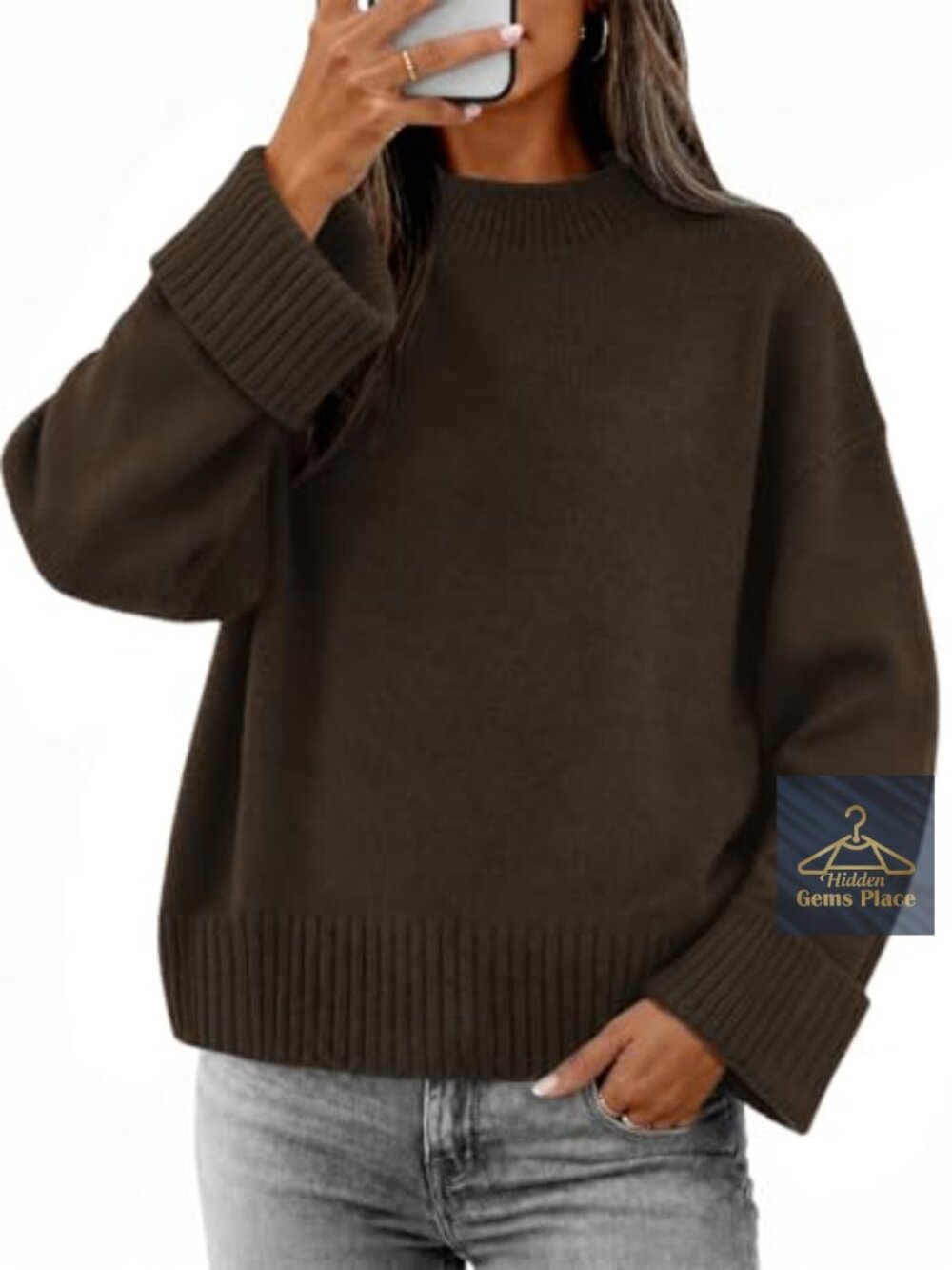 Women's Ribbed Knit Crewneck Pullover Loose Fit Long Sleeve Sweater